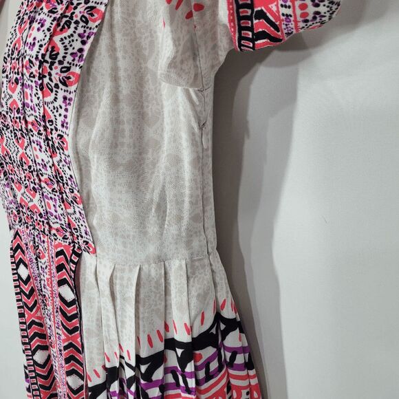 Free People Tegan Border Print Mini Dress Ivory Bell Sleeves Tunic Multicolor 0 - Picture 7 of 10